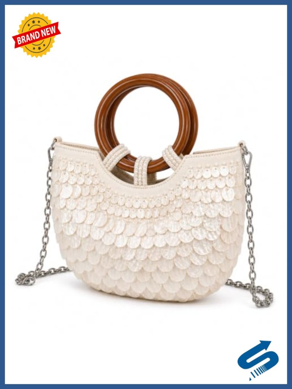 Beaded Shell Top Handle Bag Lightweight Acrylic Canvas Women's Purse